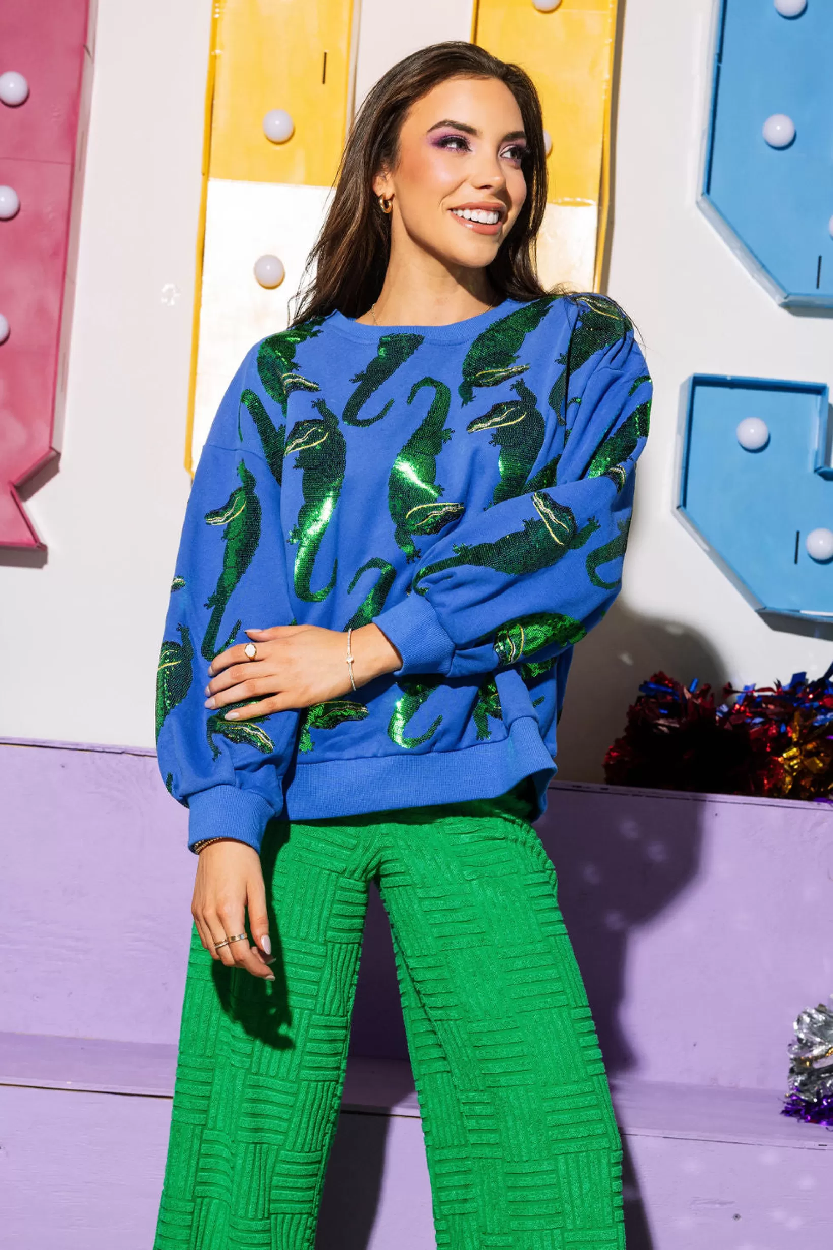 New Queen of Sparkles Crawling Gators Sweatshirt Royal